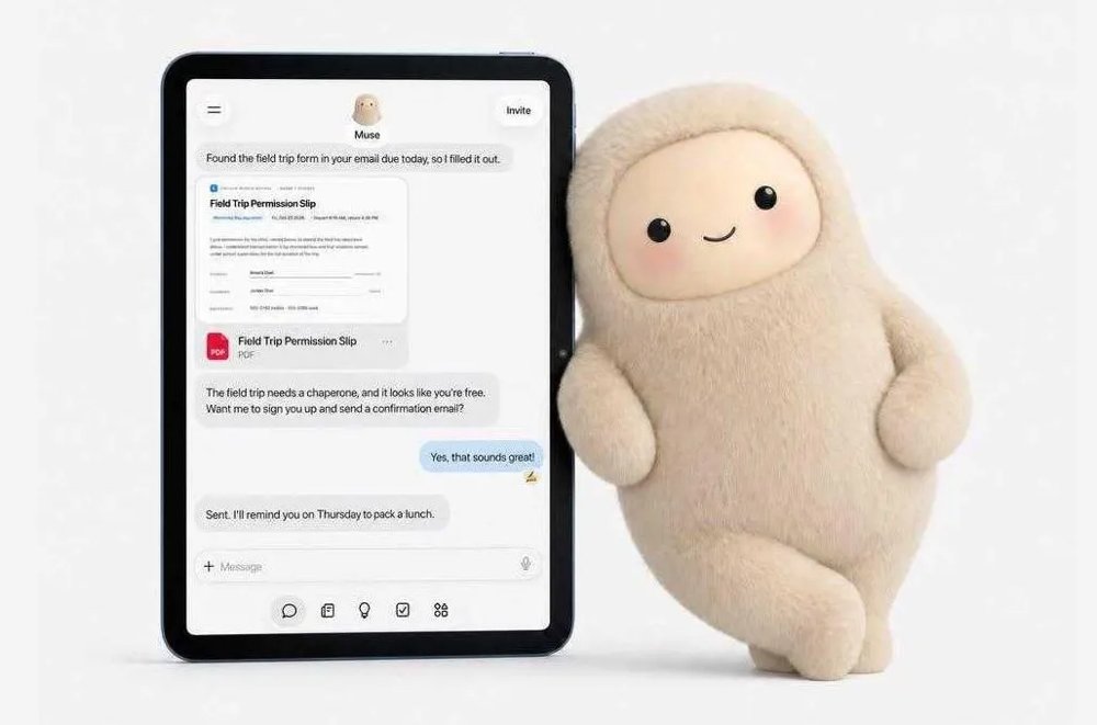 Muse junto a una tablet con su chat abierto